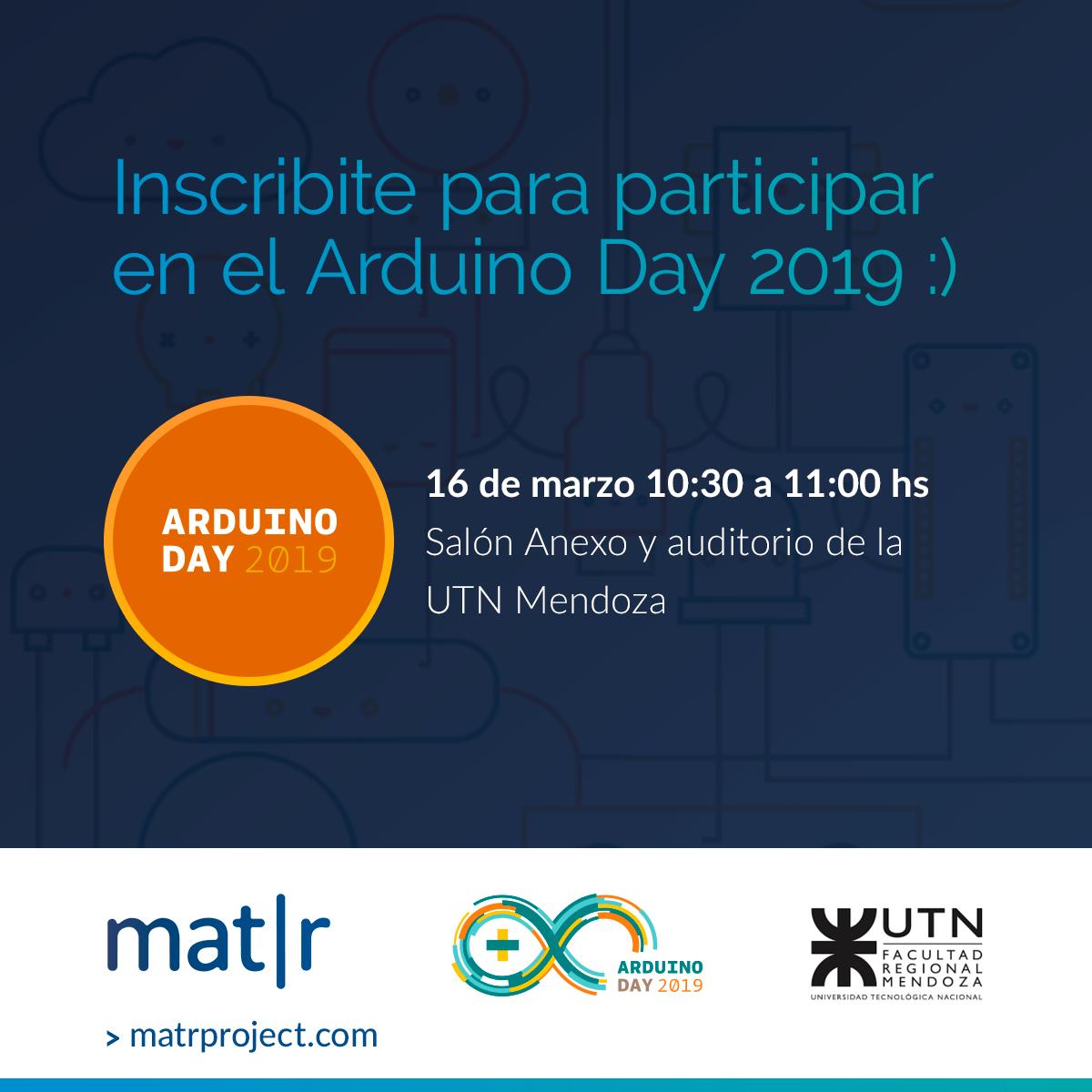 matrproject's tweet image. Vení a participar del #arduino Day 2019 #arduinod19 en la UTN Mendoza el sábado 16 de marzo. ¡Inscribite! --> tinyurl.com/AD2019UTN