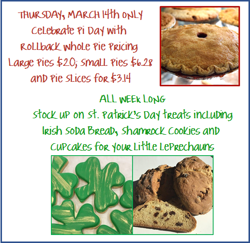 BakedBySusan's tweet photo. Pi Day is tomorrow!  Stop by for our pie specials https://t.co/m2upvfzj54