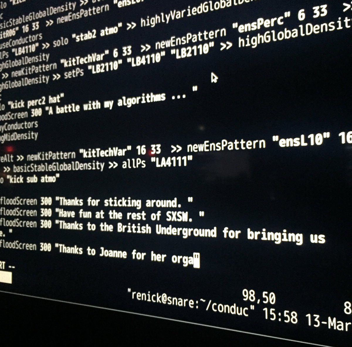 British Underground (@b_undergr0und) on Twitter photo Stunning showcase from <a href="/algorave/">Algorave</a> last night at <a href="/sxsw/">SXSW</a>! Thanks to the all the hard work from the algo crew and partners involved (<a href="/LushDigitalHQ/">Lush Digital</a>, <a href="/PRSFoundation/">PRS Foundation</a> & <a href="/ace_national/">Arts Council England</a>) Stunning showcase from <a href="/algorave/">Algorave</a> last night at <a href="/sxsw/">SXSW</a>! Thanks to the all the hard work from the algo crew and partners involved (<a href="/LushDigitalHQ/">Lush Digital</a>, <a href="/PRSFoundation/">PRS Foundation</a> & <a href="/ace_national/">Arts Council England</a>)