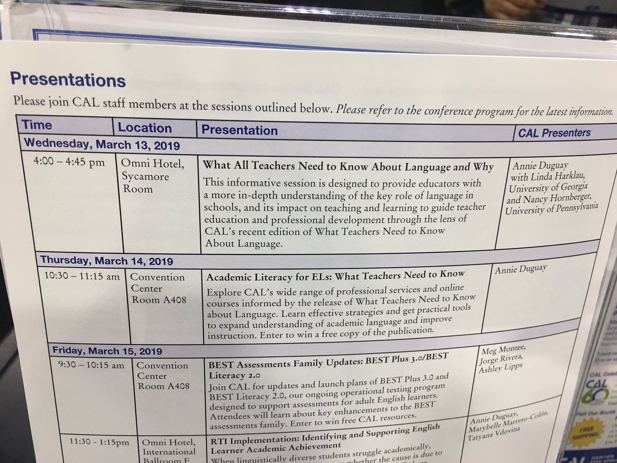 I've had a great morning at #TESOL19 talking with educators about CAL and our resources. This is one of my favorites. Join <a href="/CAL_Linguistics/">Center for Applied Linguistics (CAL)</a> tonight for an exhibitor's session about the book!