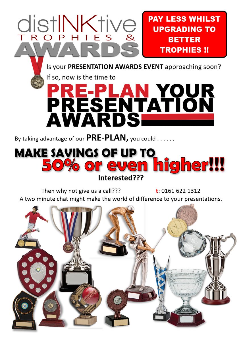 TrophiesandCups's tweet photo. Is it time you thought about your #sportsclub #presentationnight? We would love to be given a chance to supply to you everything that you may need to make it a rip-roaring success. #Cups #Trophies #Medals #Salvers #Sheilds All #sports ⚽️🏉🎱🏸🏓🏏🏑🏹🏆🥇🥈🥉 https://t.co/Aa9V0q3Dui