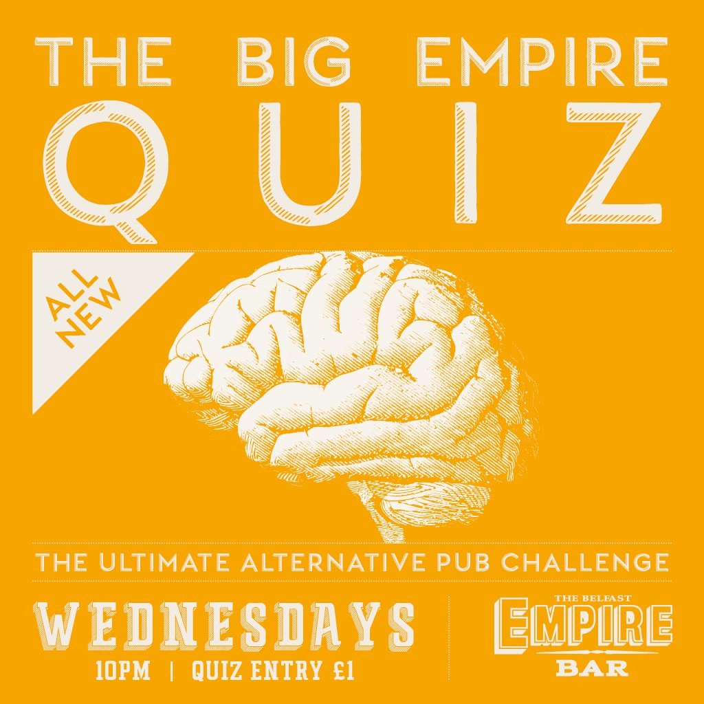 The Ultimate Empire Basement Alternative Pub Quiz tonight! Kicks off at 10.00, £1 per head in. Bar tabs, pints, spot prizes and such. Maybe even some bingo?