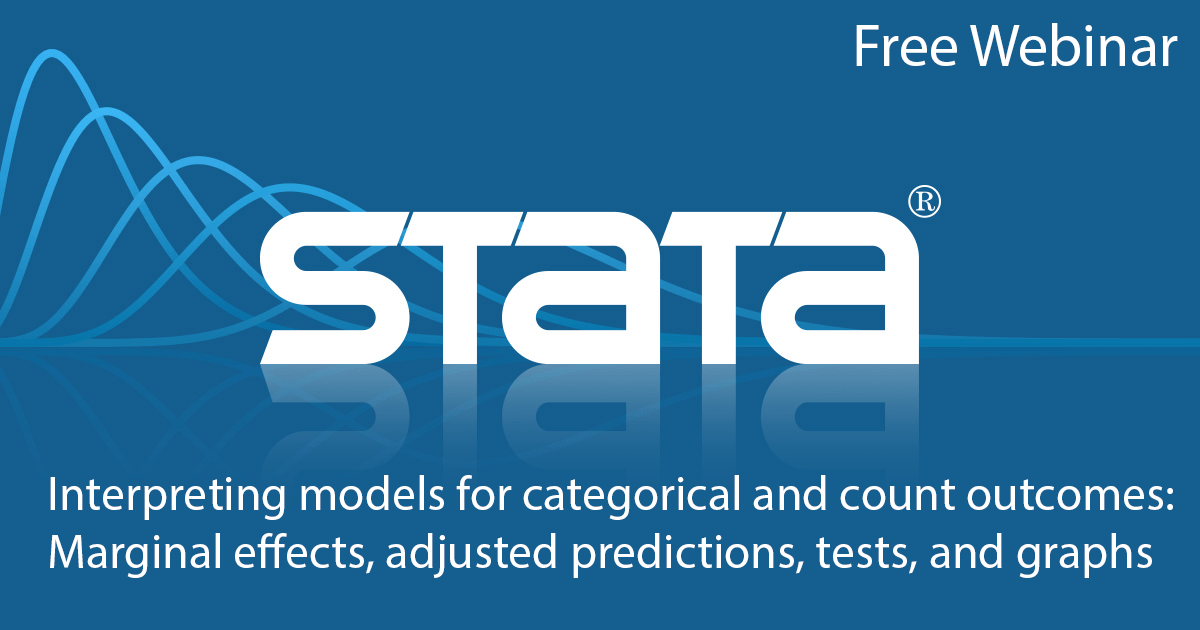 Stata_fr's tweet image. Stata fournit une riche suite de commandes pour interpréter les résultats des  #regressionmodels. Laissez-nous vous démontrer la puissance des commandes de Stata, telles que #margins et #marginsplot. #webinar bit.ly/2XFNjNU