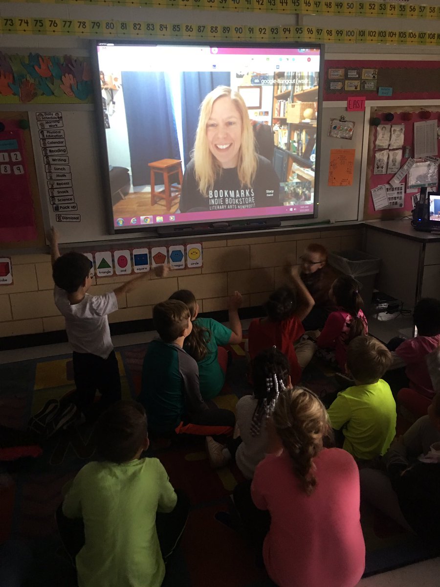 gmlovetolearn's tweet photo. Our first grade friends have invited a favorite author to class to share and answer questions. Thank you @stacymcanulty for serving as a mentor to our young writers! @HPCubs @WSDinfo #CUBSlearn #writingworkshop #mentorauthor #mentortext #googlehangout https://t.co/mB7zV8mrG9