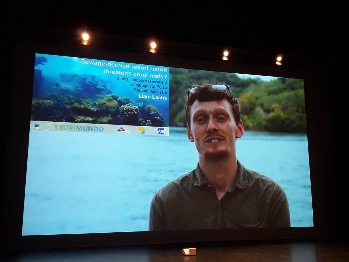 TROPIMUNDO's tweet photo. #TROPIMUNDO Alumnus Liam Lachs wins VLIZ Master Thesis Award 2018 for his research on sewage-derived resort runoff threatening coral reefs in collaboration with @UMT_Official
@SWIMSHKU and @VUBrussel. Award ceremony now taking place at #VMSD19 https://t.co/iA1UUuIVFg