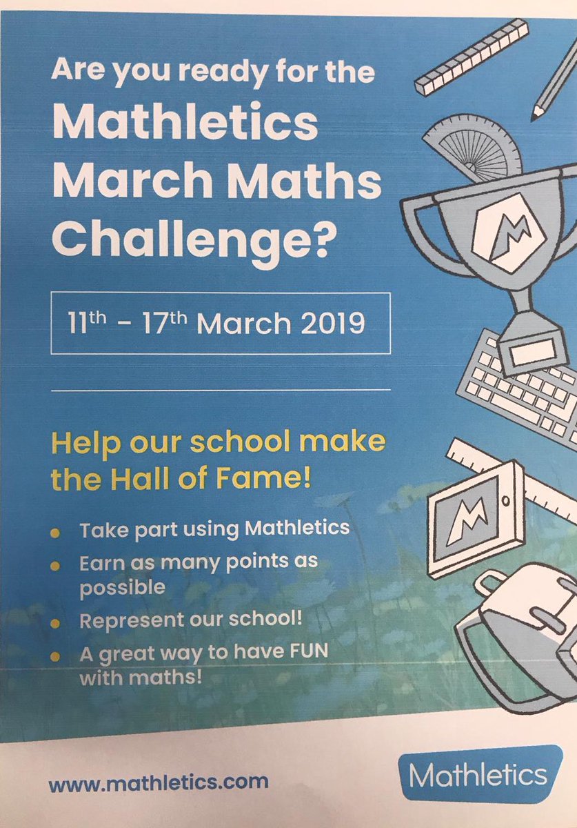 millbankgardens's tweet photo. Millbank are participating in the March Maths Challenge, earn as many points as you can by Sunday bedtime! @MathleticsUK https://t.co/3aZFOgkxEN