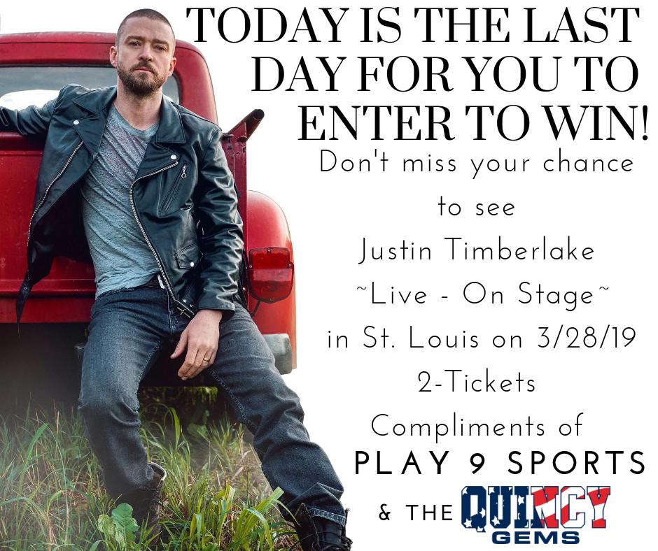You've got one last chance to enter to win 2-tickets to see JT on 3/28! Retweet this post &amp; follow us. Winner to be announced tomorrow. Contest sponsored by Play 9 Sports Management and the Quincy Gems. 
#gempire #quincygems #play9sports