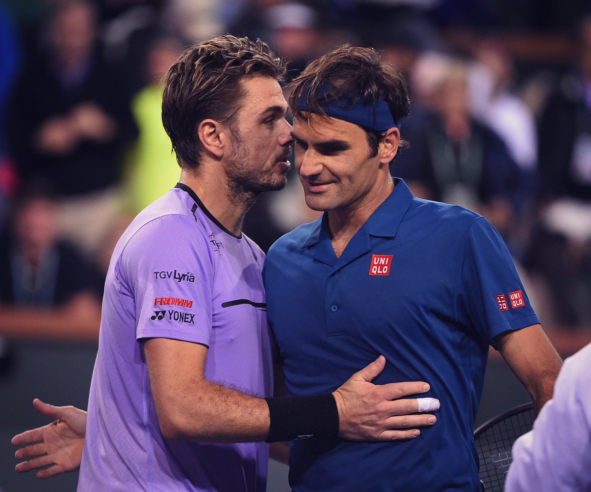 stanwawrinka's tweet photo. Too good Mr💯 @rogerfederer @BNPPARIBASOPEN !! 😏👏🏻💥💯🎾☀️🌴 📸 @corinnedubreuil https://t.co/EBwwJtxISj