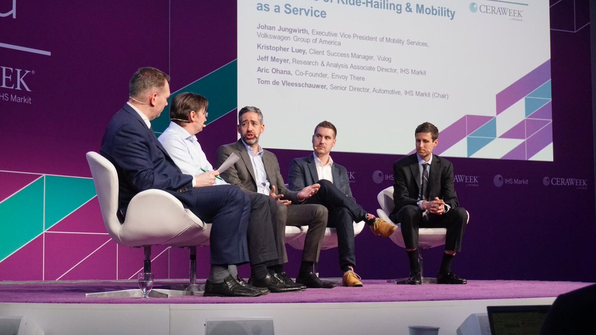 CERAWeek's tweet photo. LIVE from the #CWAgora: Tom de Vleesschauwer of @IHSMarkit leading the discussion on the future of ride-hailing & mobility. #CERAWeek #CWMobility https://t.co/xFNT8JyR0G