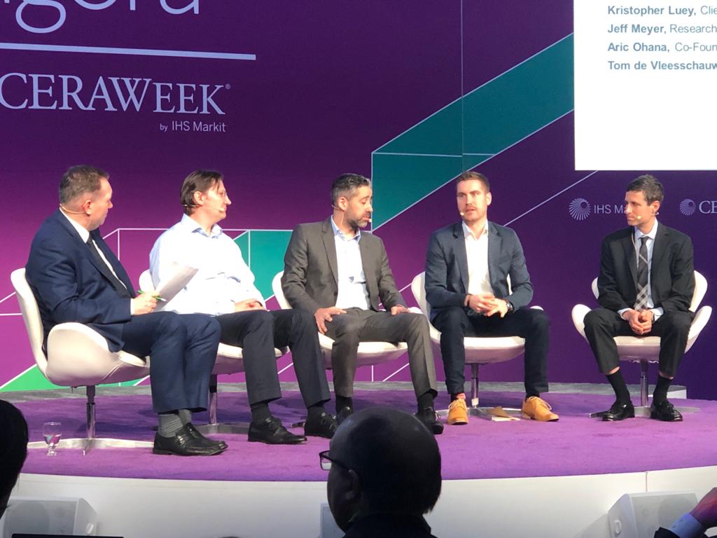 CERAWeek's tweet photo. “Regardless of regulation, it just makes sense to have EVs in a fleet,” Kristopher Luey of @VulogTech LIVE in the #CWAgora #CWMobility https://t.co/nDZNHtvqMZ