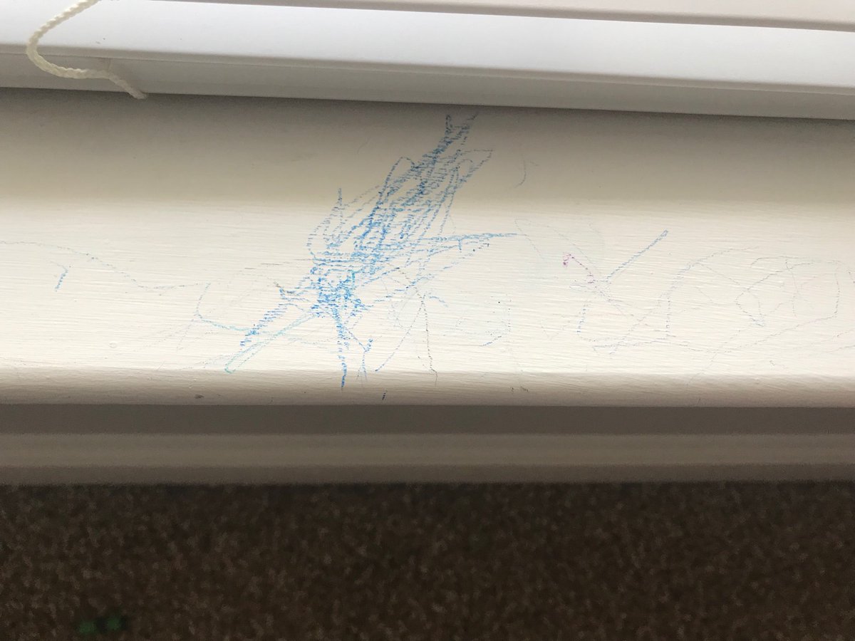 NotNumber1Dad's tweet image. So, this happened today! Apparently Baby M hacked into the @Crayola box and tagged the window sills, walls, and doors! Our little #Banksy LOL! 
#PatFrat #DadLife #DadSquad #Parenting #toddlers #Toddlelife #Tagging #BabyPicasso #PicassoBaby #StreetArt