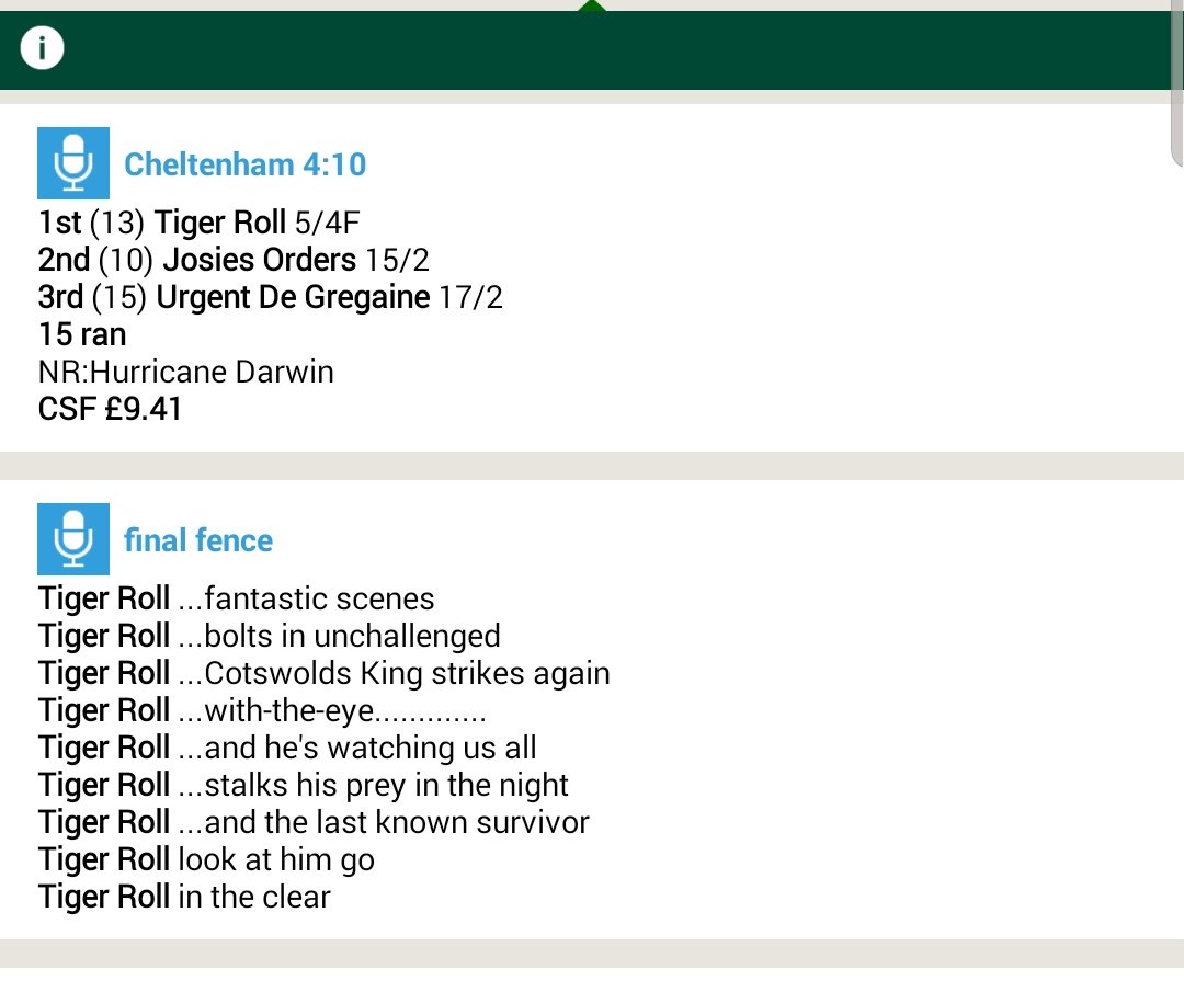 Thewingmaker44's tweet image. Love the @RacingPost in app live commentary... take a bow. #tigerroll