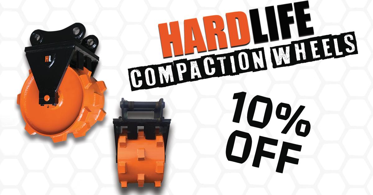 Designed for use on excavators, backhoes and skid steers, our best-selling Hardlife compaction wheels are a cost effective solution for soil compaction in trenches and on embankments. Manufactured with sealed bearings and 100% maintenance free! Limited time, 10% off offer
