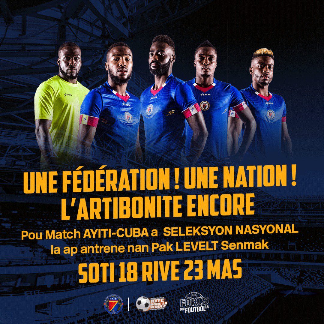 fhfhaiti's tweet photo. Nou kontan ANONSE nou ke #SELEKSYONNASYONAL la ap ANTRENE ankò nan PAK LEVELT #SENMAK pou Match #HAITIvsCUBA a #footballTOUTKOTE #FOOTBALLseDEVLOPMAN #FokisSouFoutbòlla #LigueDesNations🏆#NoupralmetCubaCHO🔥 #FocussouFOUTBÒLla #KiteBoullaWoule⚽🇭🇹 https://t.co/WVMovySbfI