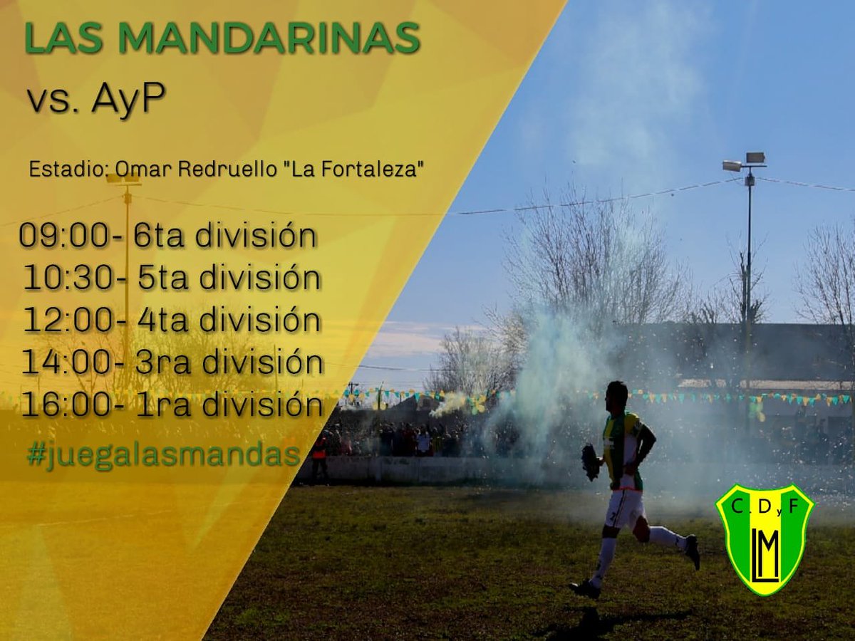 cdyflmok's tweet photo. El domingo hay fiesta en el barrio! 
2° Fecha LCHF.
Jornada completa: CDyF Las Mandarinas vs CSyD Atlético y Progreso.
#Superclasico #JuegaLasMandas https://t.co/UPZqCIOfxD