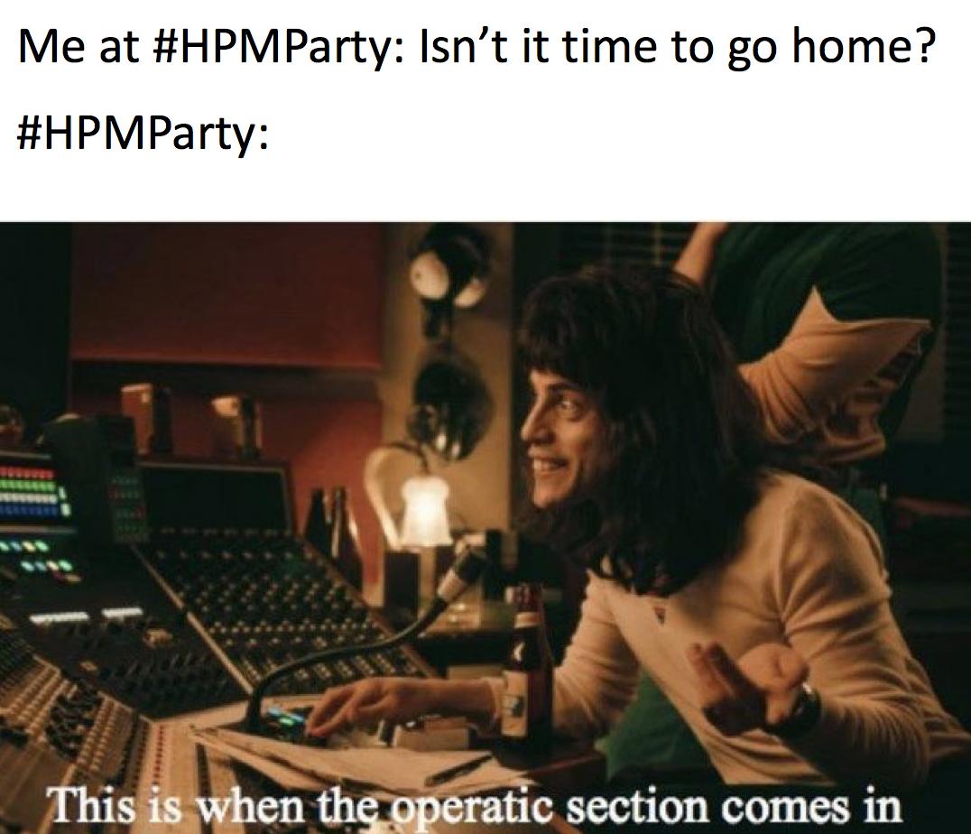 EWidera's tweet image. Big day Thursday at #HPM19 so get some sleep tonight.  GeriPal Live at 1:30pm with a podcast on two late breaking #palliative care articles! Also, as always, Thursday night #HPMParty. Haven&apos;t been yet?  This explains it in a nutshell: