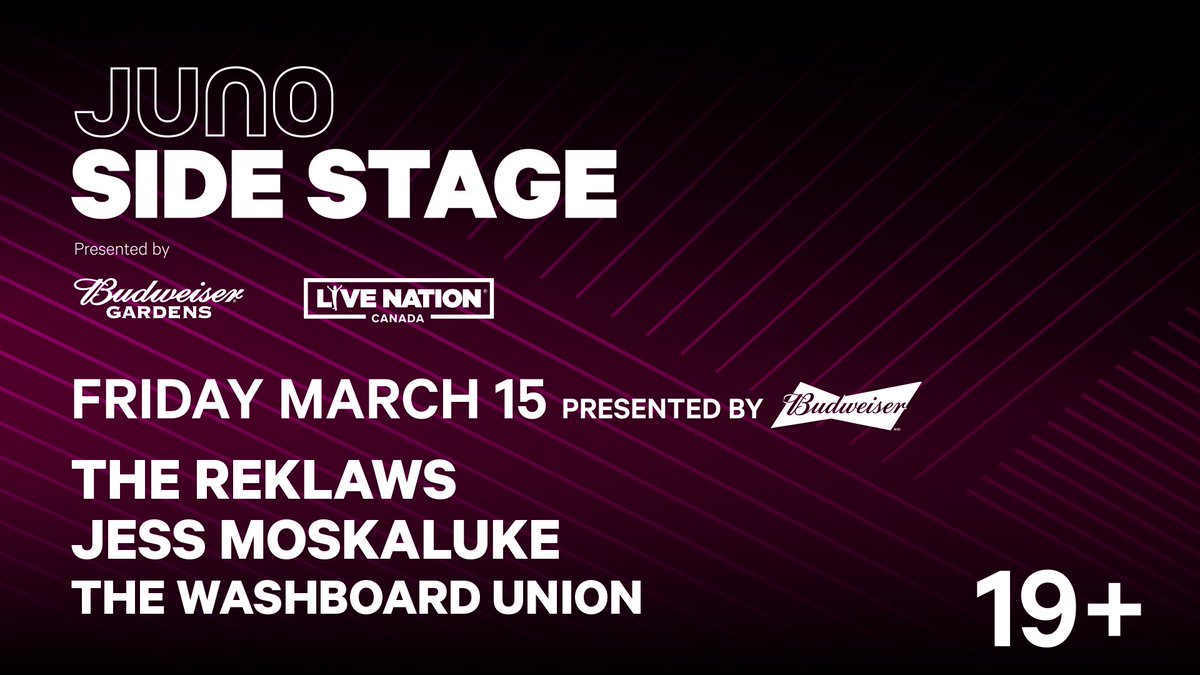 FRIDAY <a href="/thereklaws/">The Reklaws</a> <a href="/jessmoskaluke/">Jess Moskaluke</a> &amp; <a href="/washboardunion/">The Washboard Union</a> are kicking off <a href="/TheJUNOAwards/">The JUNO Awards</a> with a side stage performance @BudGardens! Retweet this message for your chance to be there for FREE! tinyurl.com/y546yk76