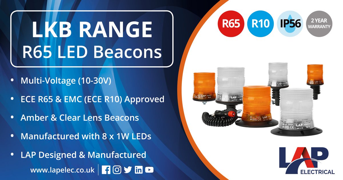 LAPelec's tweet photo. Our brand new LKB range of LED beacons is now available. Manufactured with 8x1W LEDs, the LKB is available in amber and clear lenses.
#lapelectrical #ledbeacons #ledlighting #vehiclesafety #commercialvehicle #fleet #amber #amberlighting #R65 #madeinuk #ukmanufacturing #ukmade https://t.co/pd5Qb6At20
