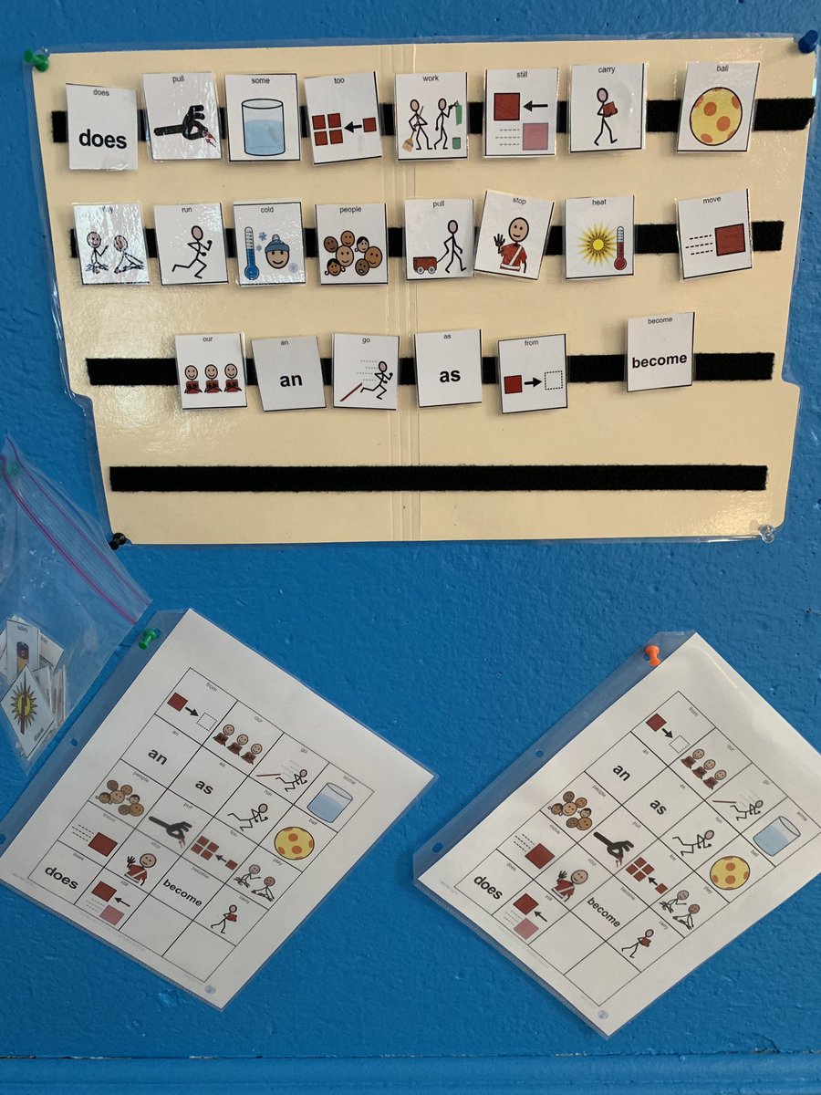 MsOConnell16's tweet photo. New vocabulary station for @n2yinc monthly word study: we have sight words and vocabulary that relate back to our topic. The hands on aspect makes discrete trials engaging and fun! We also have communication boards for our leveled books #MineolaMindset https://t.co/muII5N2XWk