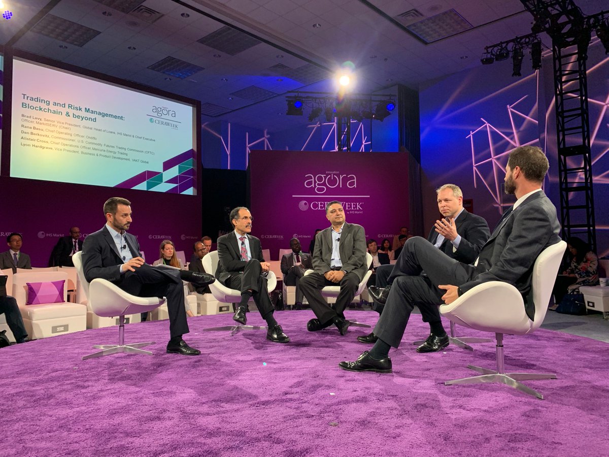 VAKT's Lyon Hardgrave was asked to speak at CERAWeek in Houston this week. Here he is, along with, one of our shareholders Mercuria's Alistair Cross discussing the <a href="/VaktGlobal/">Vakt Global</a> platform and the pros/cons of blockchain technology. #energy #blockchain #ceraweek #collaboration