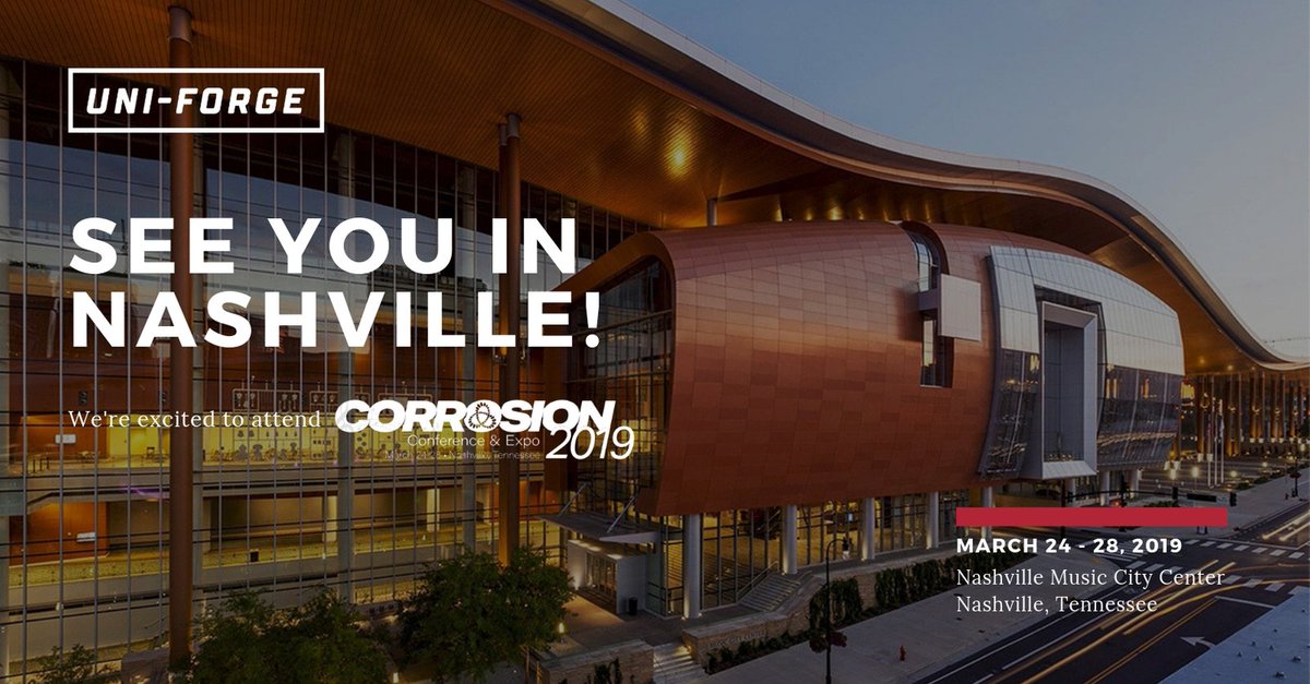 uniforgeusa's tweet photo. 2 weeks to go and we’re thrilled to attend #CORROSION2019 at Nashville, Tennessee. Hope to see you there!
Call Kevin @ +1 346-297-7473 to discuss what an asset Uni-Forge can be for your company.
-
#Uniforge #NACEInternational #NACECorrosion #oilandgas #americanpipeline https://t.co/hNpB8vrqDH