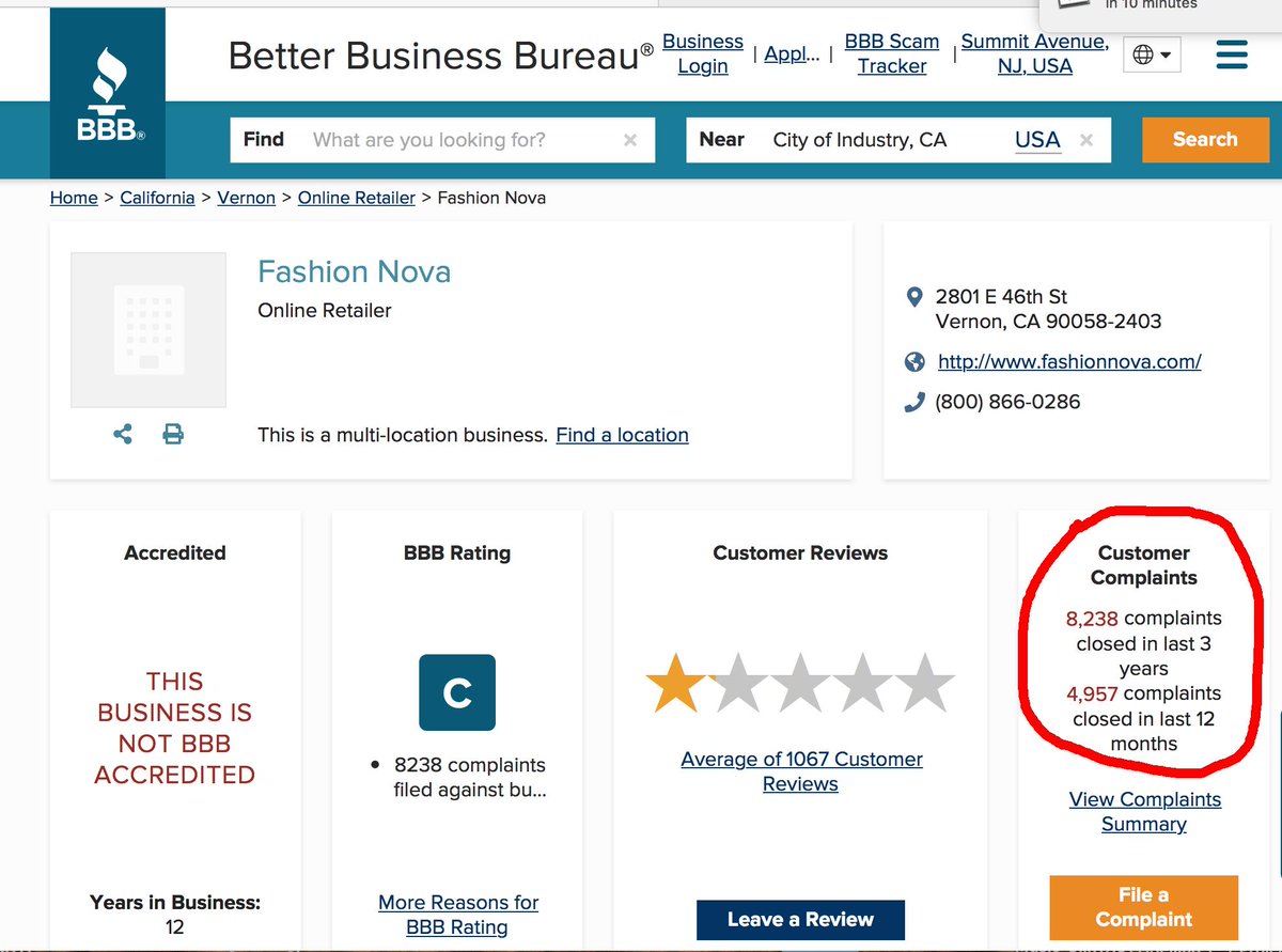 prospermorgan's tweet photo. #Shoppers and #Ladies #BEWARE of @FashionNova because they #Scam #Customers Filed @BBBureau #BBBComplaint for #Fraud #Look at #ScreenShot for #FashionNova have a Combined Total of 13,195 #Complaints with Better Business Bureau & also with @PayPal #PayPal https://t.co/Ry0a83LRSW