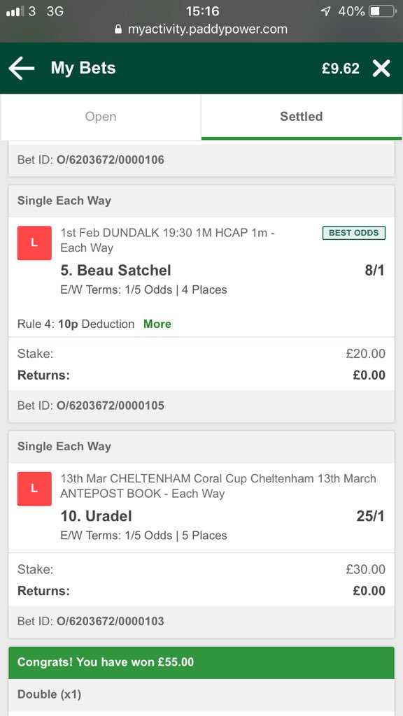 KevinFox14's tweet photo. That’s harsh @paddypower .. You could at least have given me the 7 places on Uradel like you did for everyone else today..? Mans losing a fortune at this years races #freebet #please #CheltenhamFestival2019 https://t.co/tBw6Zeeyiy