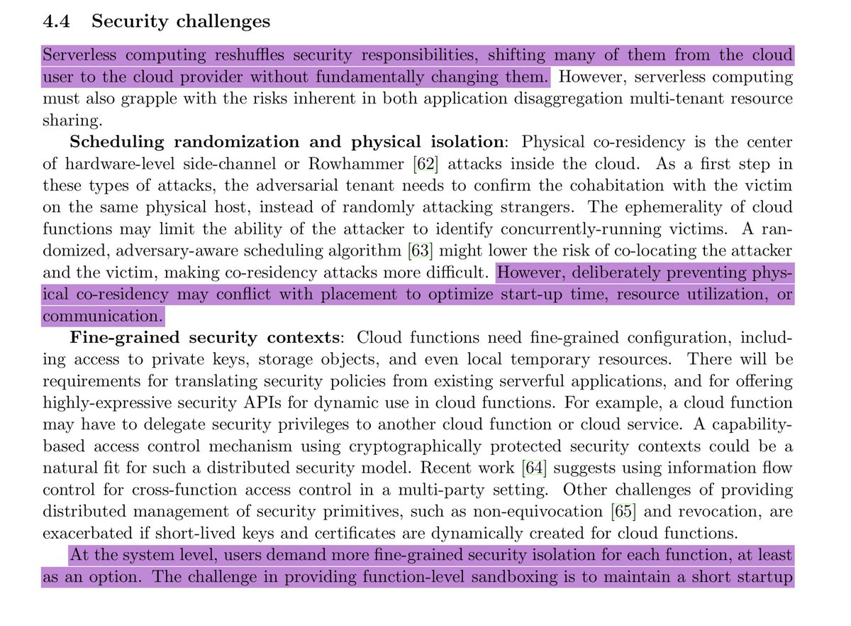 copyconstruct's tweet image. This is a really thorough and accessible paper on the fallacies and promises of serverless. Covers everything from startup time to security to cost to perf to challenges and much more. Only gave it a 5 minute skim this morning; filed under weekend reading. arxiv.org/pdf/1902.03383…