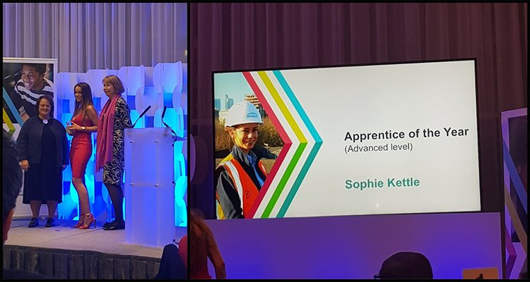 dangermann00's tweet photo. [13/03/2019 17:23]  CROFT Rebecca (ENGIE UK):  
Pleased to share that Sophie Kettle, Trainee Site Manager, won Advanced Apprentice of the Year @Clarionfutures awards. @ENGIE_Places_UK also won Employer of the Year! Well done all, fantastic achievements! #ClarionHousingAwards https://t.co/9qMj4UtZaH