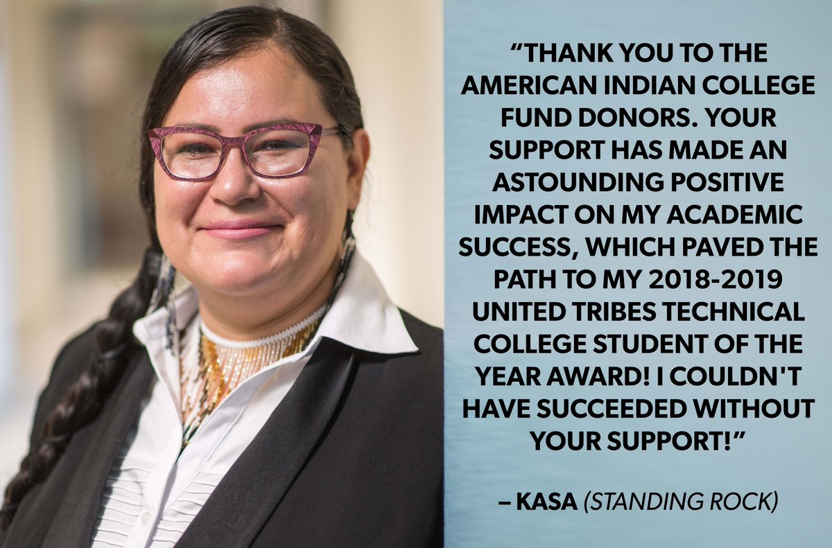 collegefund's tweet image. We’re so proud to hear that @collegefund scholar Kasa (Standing Rock) was chosen as the 2018-2019 @UnitedTribesND Student of the Year! This would not have been possible without the support of our amazing donors like you! Thank you! #EducationIsTheAnswer #StandWithNativeStudents