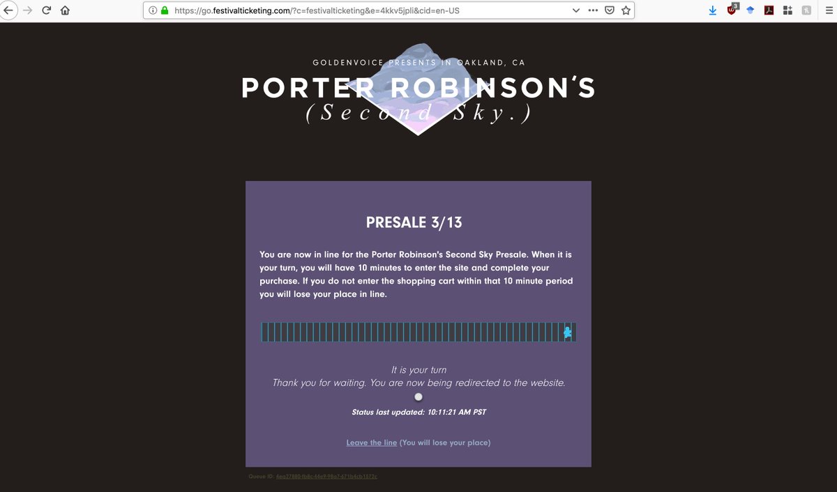 adio95's tweet photo. @porterrobinson I had waited in line to get my tickets and when it was my turn I was redirected to the website but it said that authorization had failed??? https://t.co/BnTOD6omhu