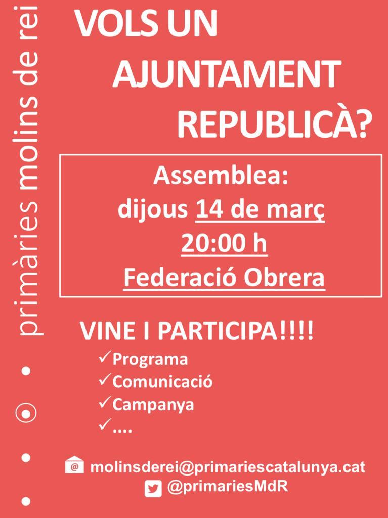 Virgini22739317's tweet photo. Demà Assamblea d Primàries.
Veniu i decidireu. Siguem el somni....
@primariesMdR
@CEM_MolinsdeRei
@PrimariesCat
#decidim
#empode https://t.co/O4YegJ166p