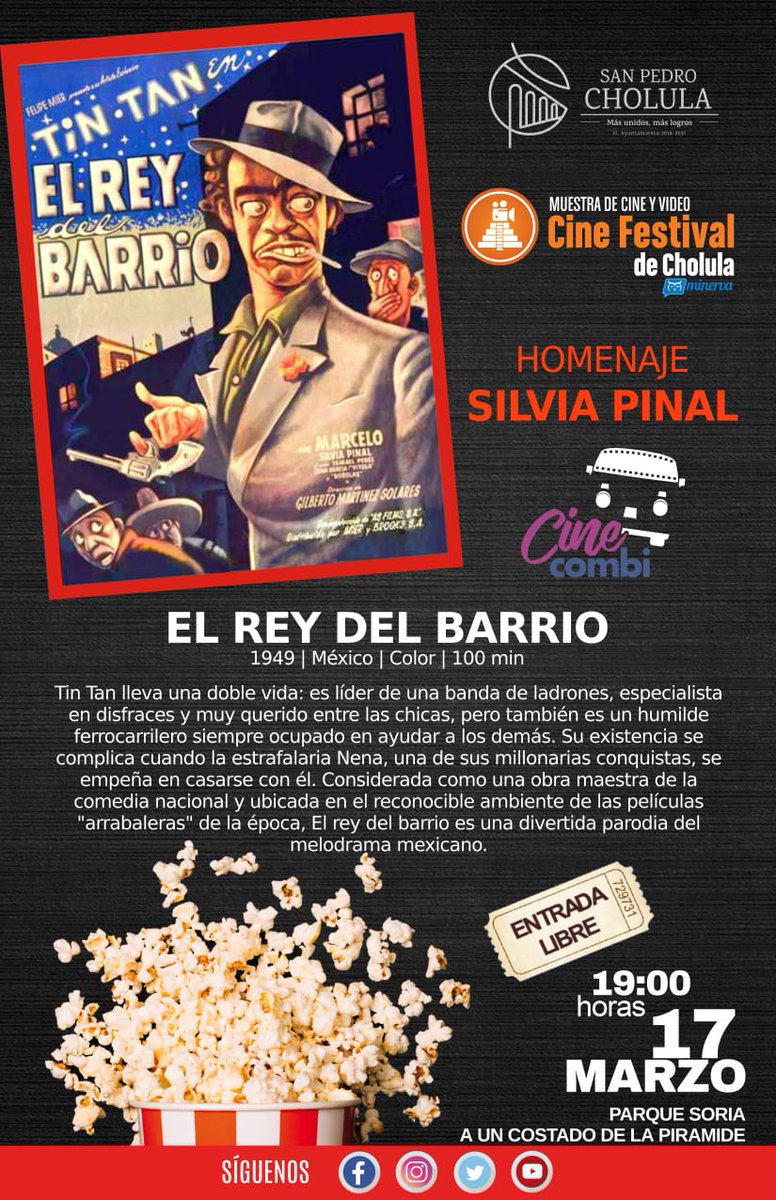 Funciones que tendrá durante marzo, el <a href="/CholulaFilmFest/">Cine Festival de Cholula</a>. Actividades gratuitas que promueven la proyección y difusión del séptimo arte, en distintas sedes de San Pedro Cholula. 👇