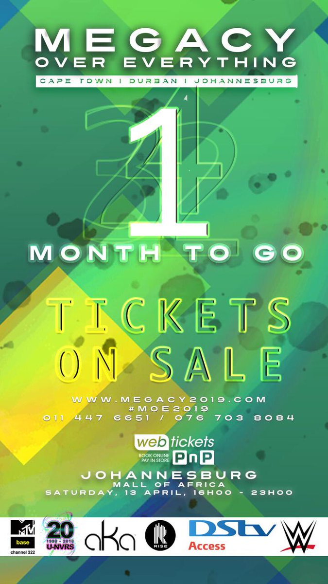 Jayleyds's tweet photo. The Count down for @akaworldwide 's
#MOEtour2019 #MOE #MOEtour Has Begun.Peep #WWEMOE as sponsor too. NOW you Know you simply can not miss this Tour. It's one for the Youth mos. @UNVRS_SA @Megacy2019 @MTVBaseSouth
Are you ready for the Supa Tour? ๐โค๏ธ๐ฅhttps://t.co/72MmDrvYKT https://t.co/EF3204xdv7
