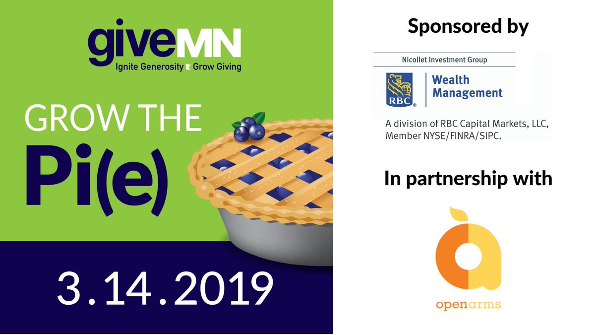 givemn's tweet photo. Celebrate #PiDay by supporting your favorite causes...and you could win a pie baked by our nonprofit partners at @openarmsmn! Learn more about how you can help grow the pie tomorrow at https://t.co/yQ76pf3cxC! #Minnesota https://t.co/ZjIGsclfNj