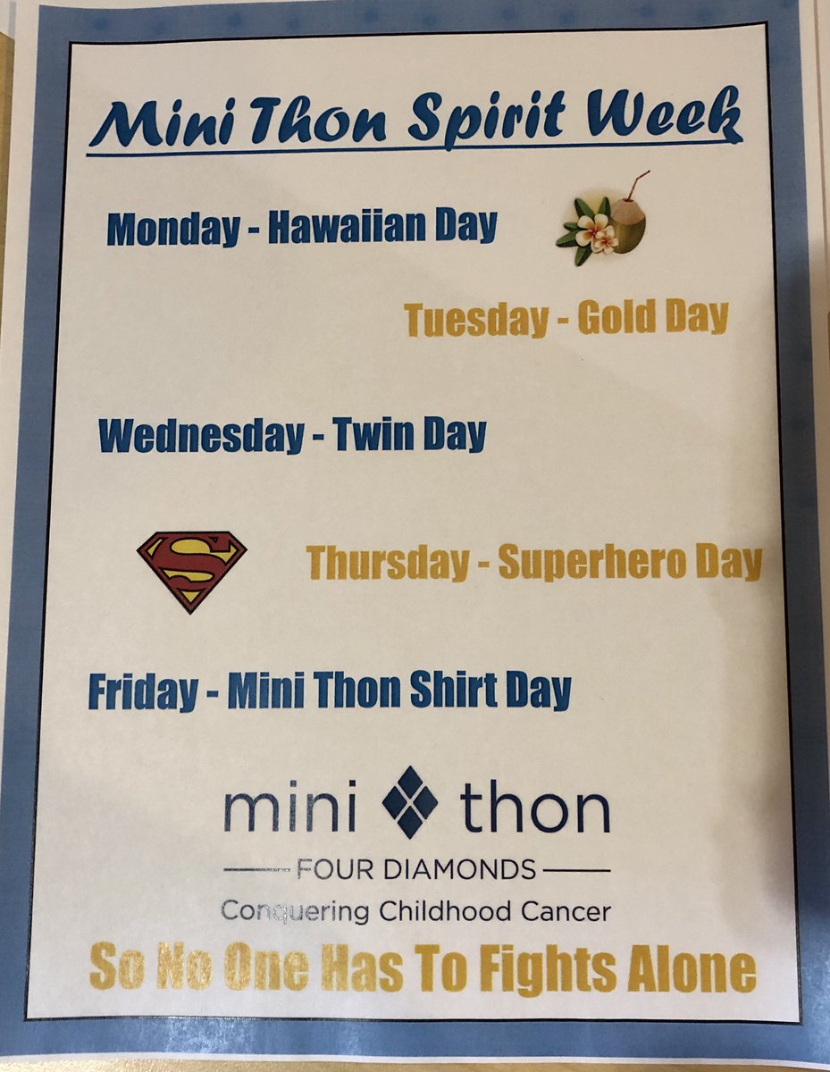 TulpyT's tweet photo. We will be having a spirit week leading up to Mini-THON! It will take place from 3/18-3/22 https://t.co/Os2SUcacQe
