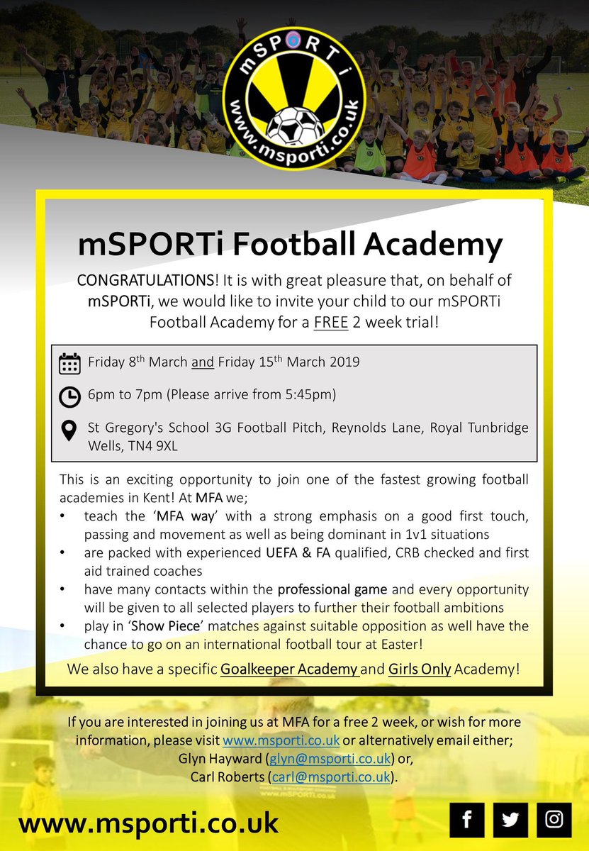 The opening session of our MFA TECH2 was a huge success last week! Don't forget that the second half of the trial is this Friday! ⚽️

We also offer a Girl's Academy as well so get in touch if you're interested! ⚽️