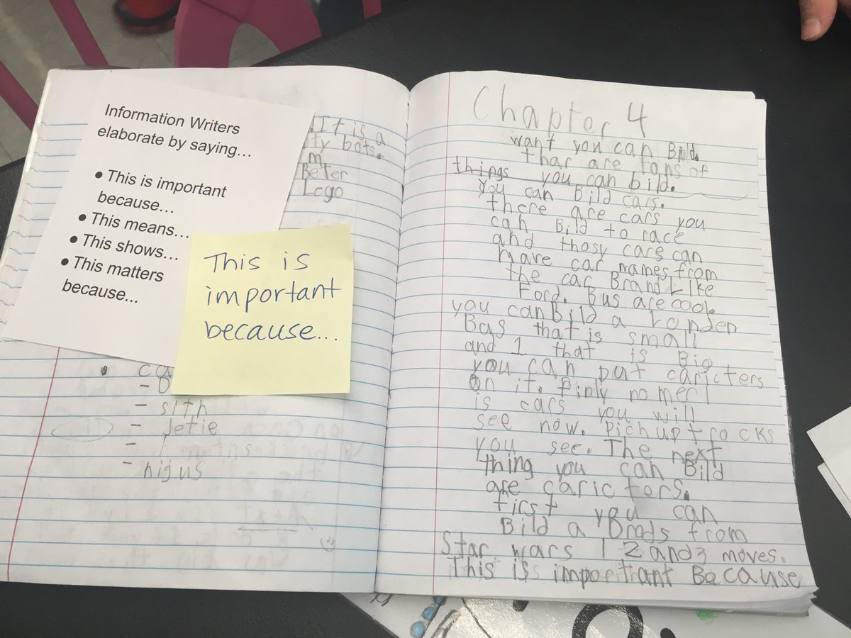 tkaloochi's tweet photo. Informational writing labsite in 3rd grade. Teaching kids to elaborate using “this means” “this matters” “this is important because” #accessinganalysis #saymeanmatter ⁦@TCRWP⁩ ⁦@SASD_SalfordHil⁩ ⁦@SASD_EMC⁩ https://t.co/kae0yzy0qu