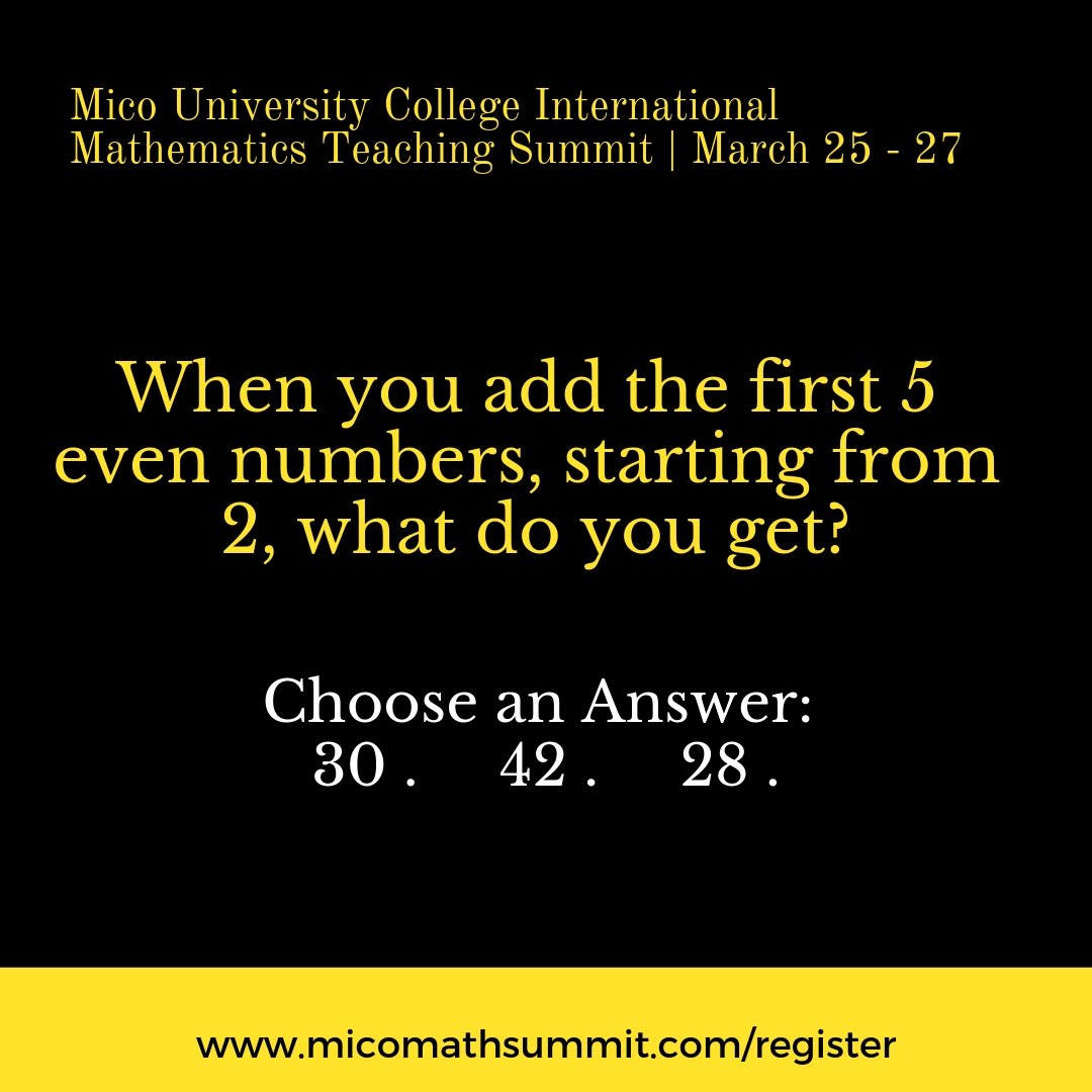 MicoUniversity's tweet image. Let&apos;s test your Math skills!

Reply with your answer, retweet and mention a friend!

micomathsummit.com/register/ 

#MathMatters #RethinkMath #MicoMathSummit