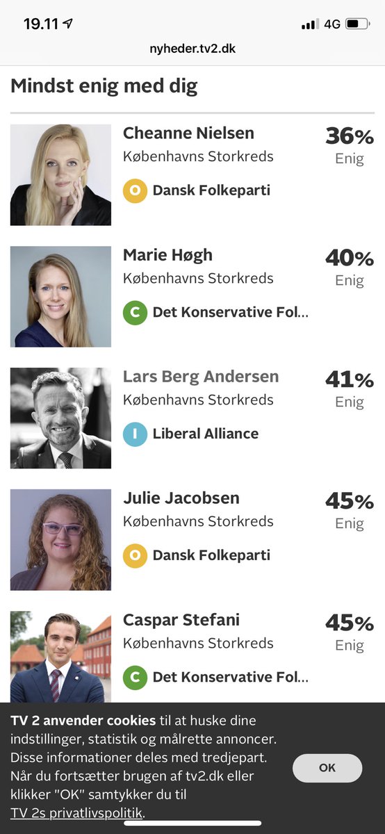 kaaretraberg's tweet photo. Ikke helt overraskende er jeg mindst enig med @DanskDf1995 og pyha, mest enig med mig selv. Hvad mon de sidste 9% er? #scheize #dkpol #ft19 https://t.co/wlkrWj9CNM