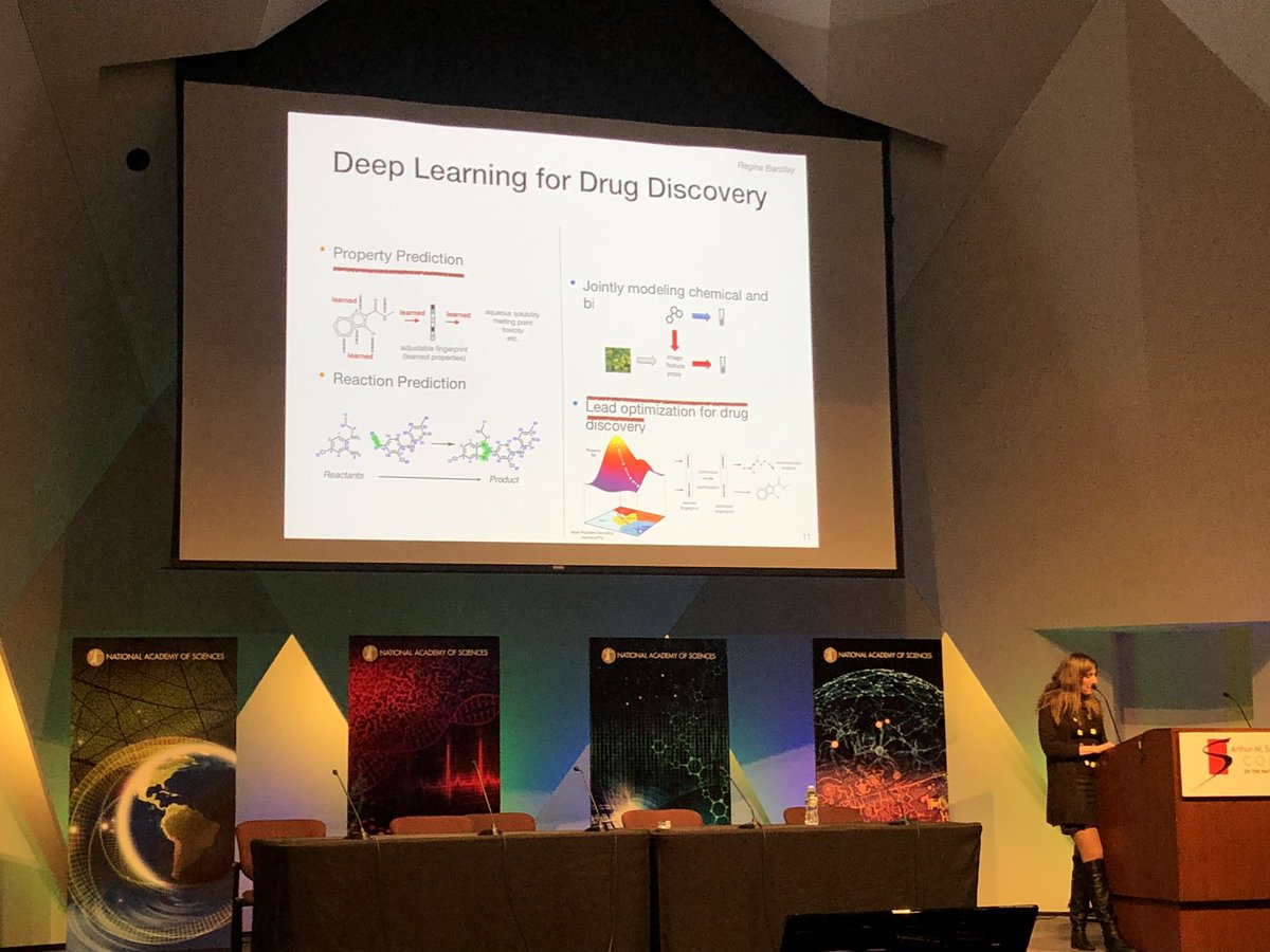 stats385's tweet image. Prof. Regina Barzilay of MIT talks about a variety of applications of deep learning in chemistry including property predcition and optimization for drug discovery. #ScienceOfDeepLearning #DeepLearningInScience