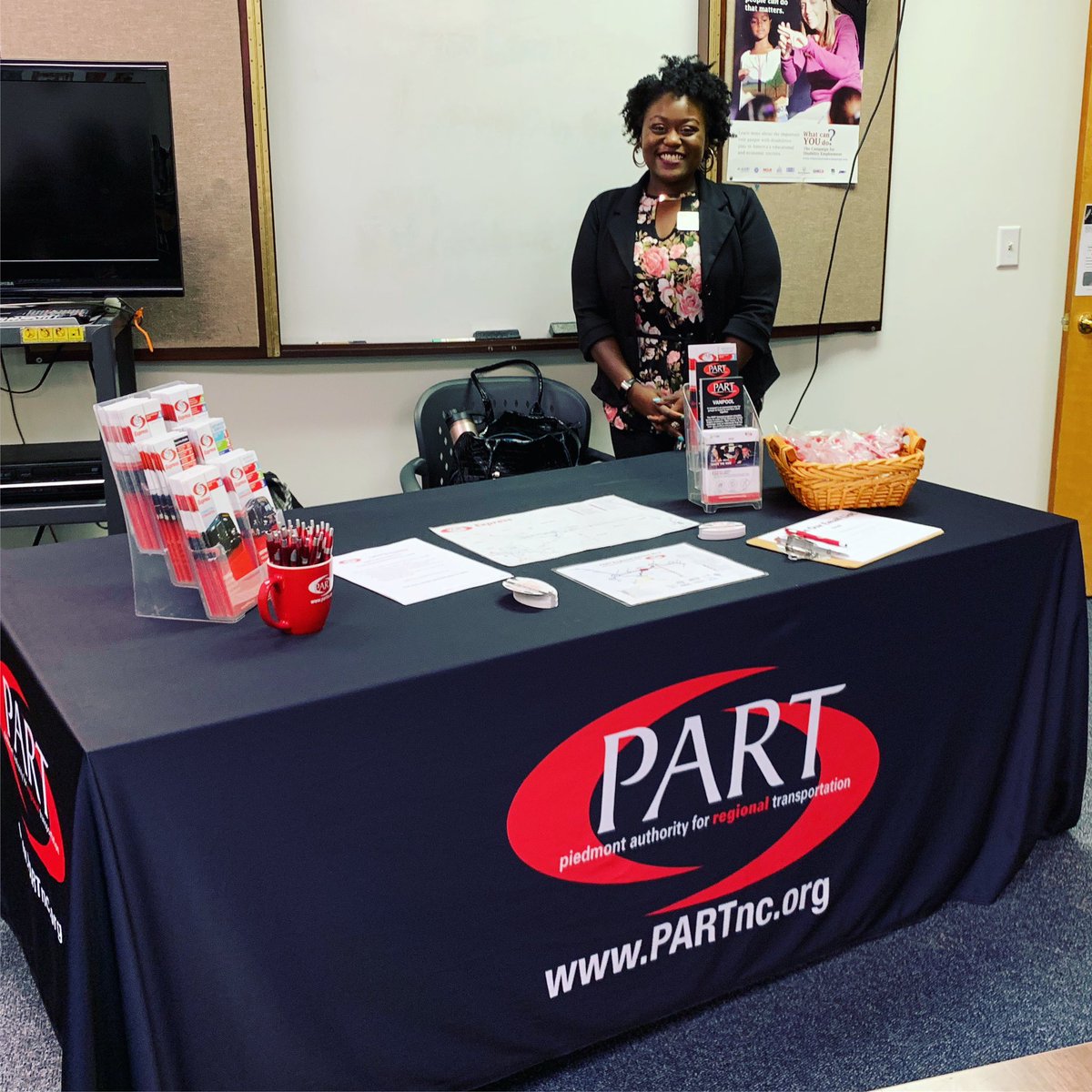PARTNC's tweet photo. Handing out information about PART Express at the NC Vocational Rehab Hiring Event this afternoon 2-4pm. Come learn about how PART can open up opportunities for your job search! #connectingcommunities #partexpress https://t.co/oRzSROu6bb