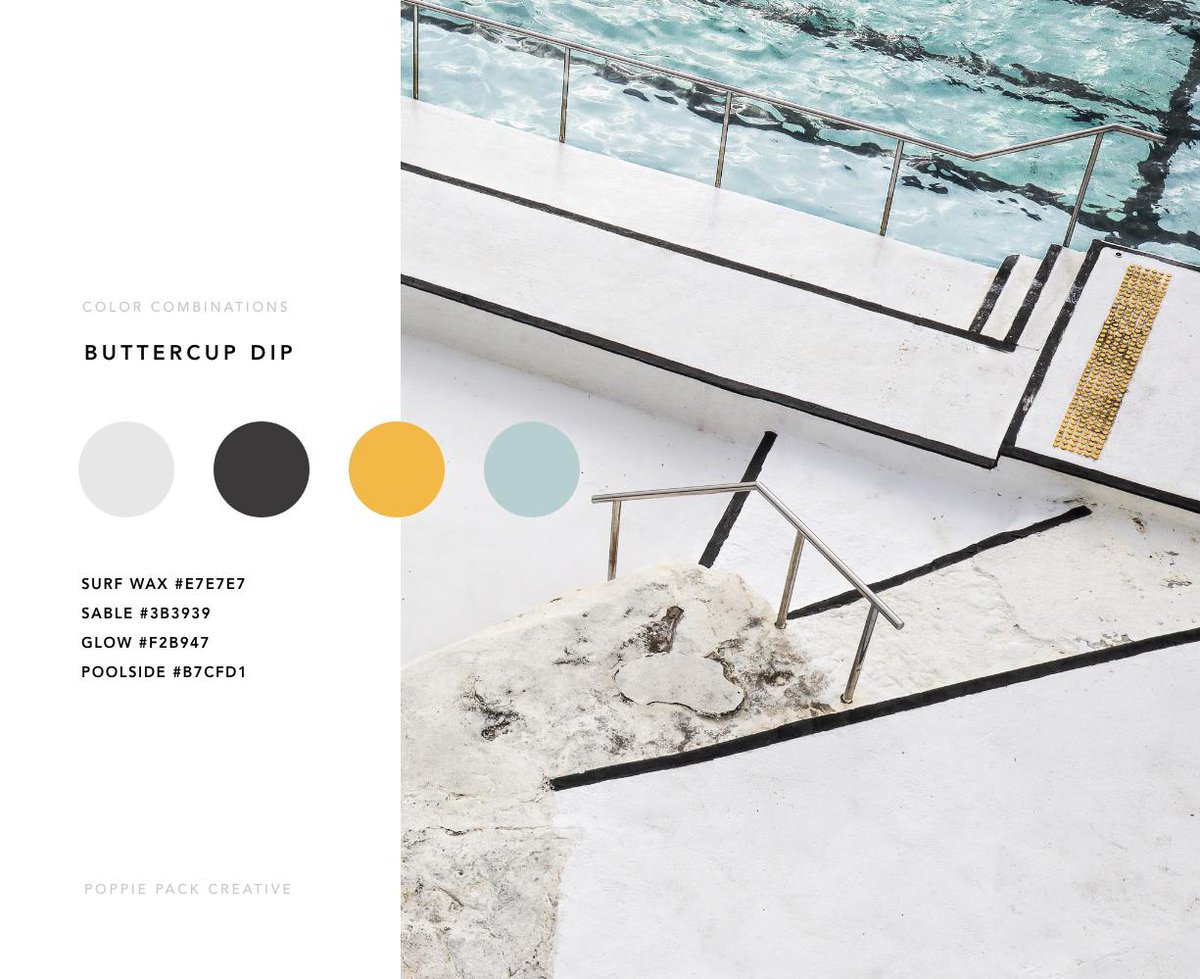 poppiepack's tweet image. Colour Combinations 💙 A photo taken of @bondiicebergs at #bondibeach. This combo would make a gorgeous brand or product design palette, with contrasting colours for text, a pop of buttercup + the softness of dusty blues #colorcombinations #design #poppiepack #graphicdesign