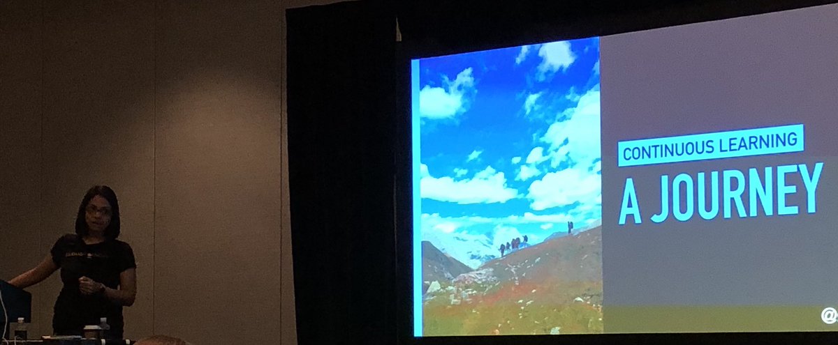 Swarna Podila speaking at Open Source Leadership Summit 2019 - continuous learning, a journey