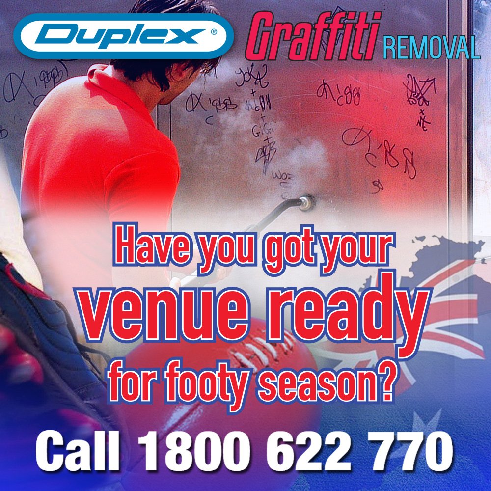 duplexcleaning's tweet image. Maintaining your premises is the top priority during the footy season to drive traffic for your business. Graffiti is a common problem and Duplex can provide the solution. Learn more - bit.ly/2XS41K7

#GraffitiRemoval #CleaningSolution #FootySeason2019 #ContractCleaners