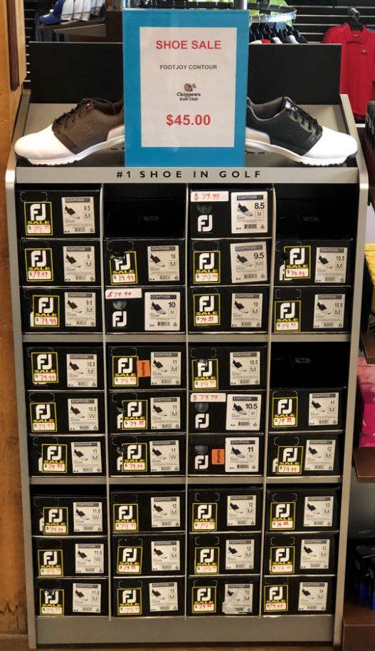 Spring Blowout Sale! FootJoy Contour Golf Shoes $45+tax!!! Get them while they last. #golf #FootJoy #ChippewaGolfClub #Sale