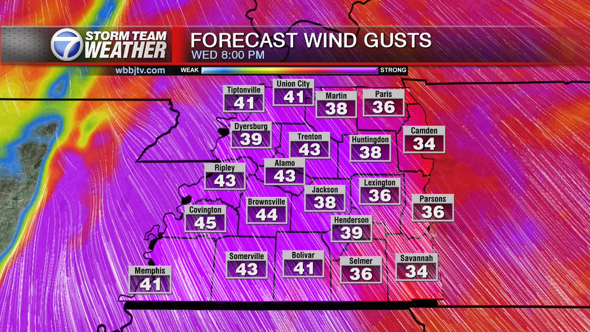 tommeinerstv's tweet image. Wind gusts will continue to increase tonight in #WestTN. Wind Advisory in effect until 7 p.m. Thursday. You can watch the forecast from @WBBJ7News at 5 at wbbjtv.com/?p=299050 #WBBJ #tnwx