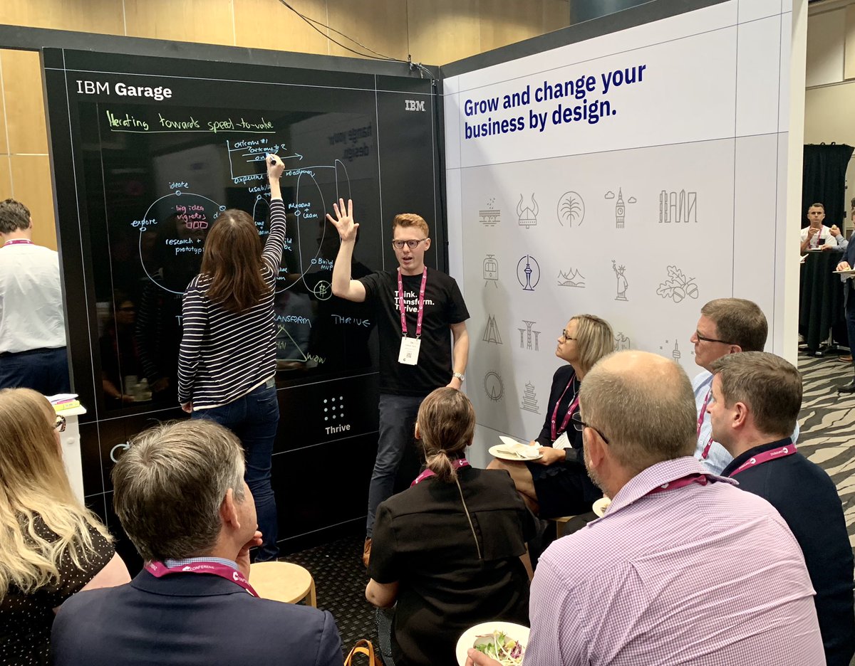 Live at #DX2019 with our IBM Garage black boarding session. <a href="/fabian_faes/">Fabian Faes</a> presenting on “Iterating towards speed-to-value” 👌🏼#IBMGarage @ibmnz