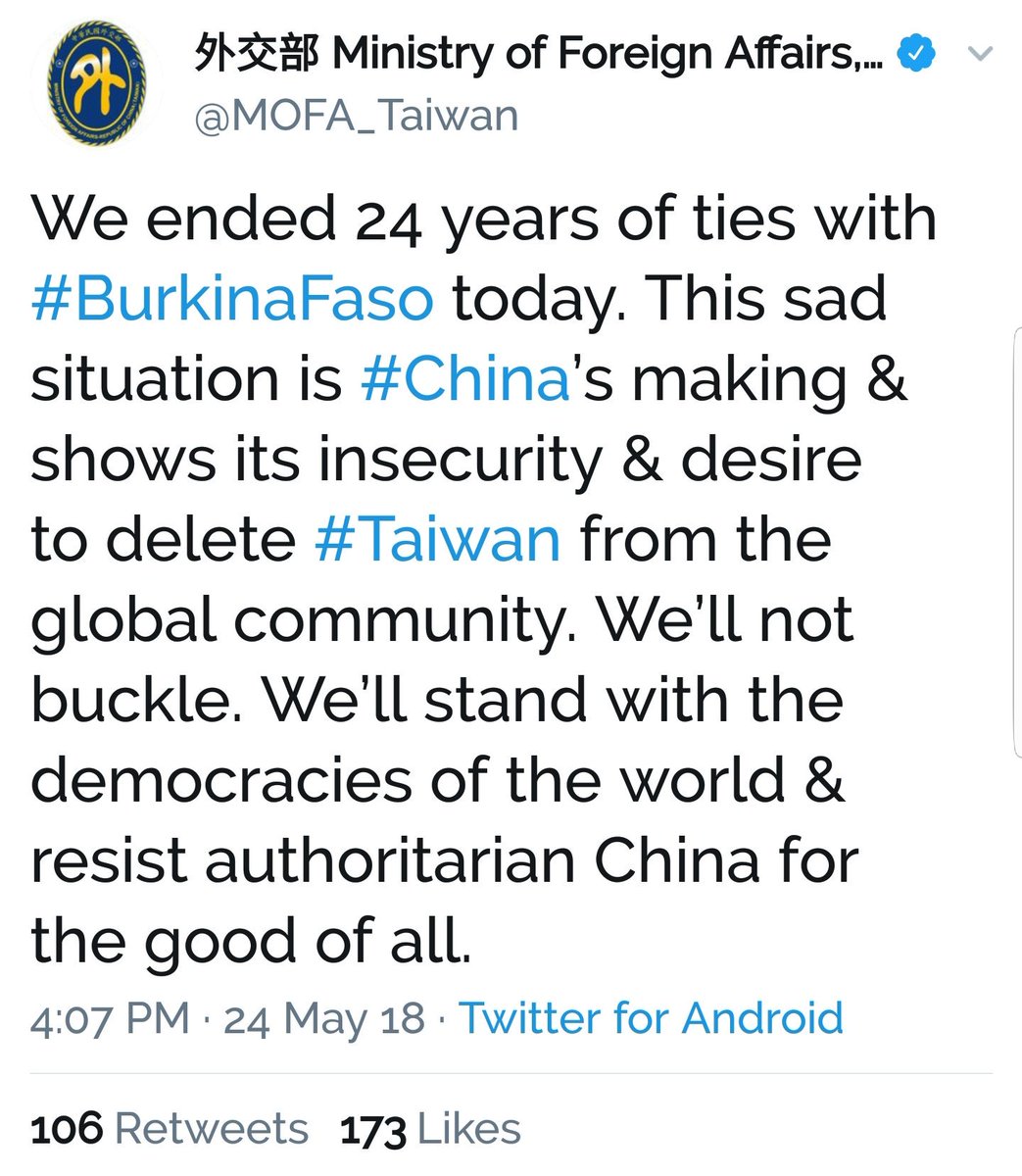 Due to China's checkbook diplomacy, only one African country recognises and maintain ties with Taiwan as an independent nation. Burkina Faso cut ties wi…