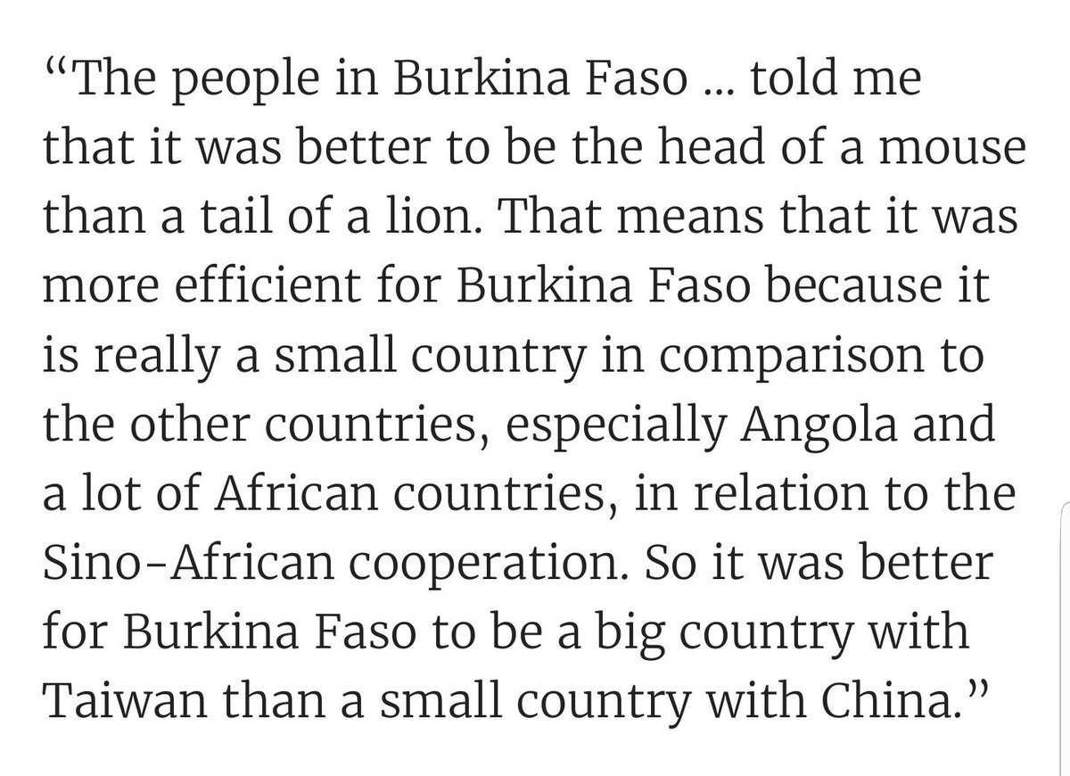 OnlyAfricaFacts's tweet photo. Due to China's checkbook diplomacy, only one African country recognises and maintain ties with Taiwan as an independent nation.

Burkina Faso cut ties with Taiwan last year, a deeply felt divorce as she opted for China, leaving only Eswatini (Swaziland) as her only ally in Africa https://t.co/ZENnynOQPR